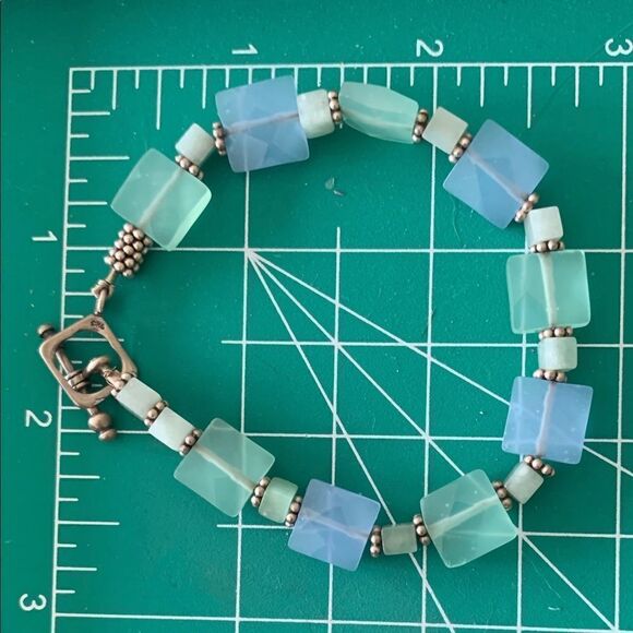 Vintage semi precious sterling silver blue green bracelet 7.5” - Picture 8 of 10